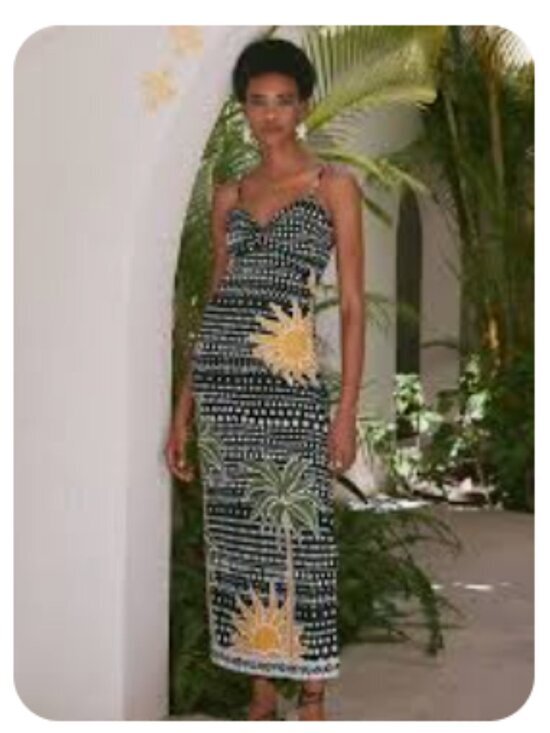 LOFT Dresses & Skirts - LOFT Beach Black Tropical Print Midi Dress Size 6